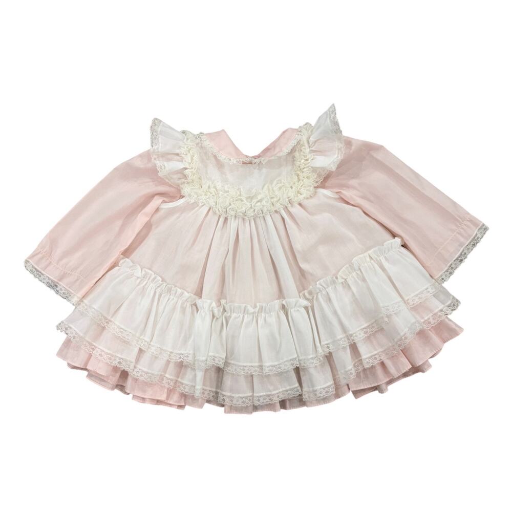 Vintage Bryan Baby Dress Ruffle Lace Pinafore Pink/White 2T 80s